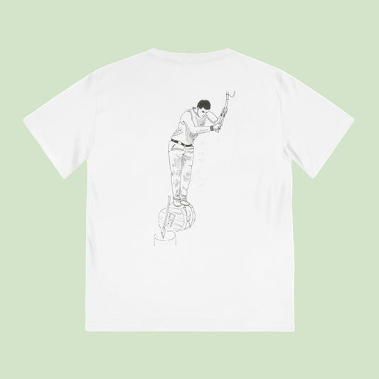 white organic tee with aizkolari back design in black by Aunti