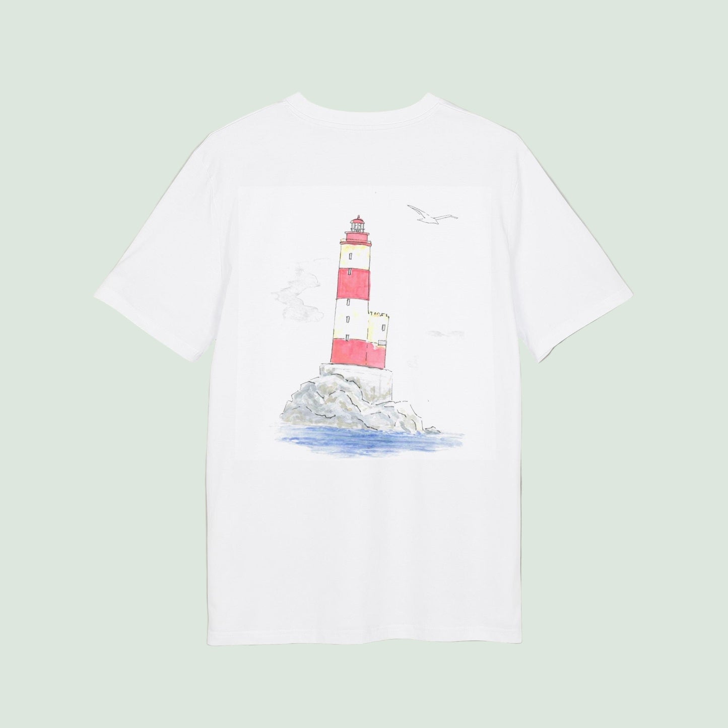 camiseta eco con diseño trasero de faro de la costa vasca by AUNTI