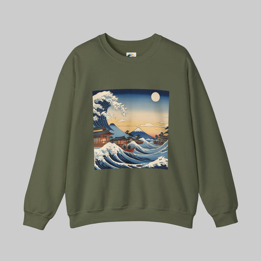 great wave khaki crewneck sweatshirt front design by aunti
