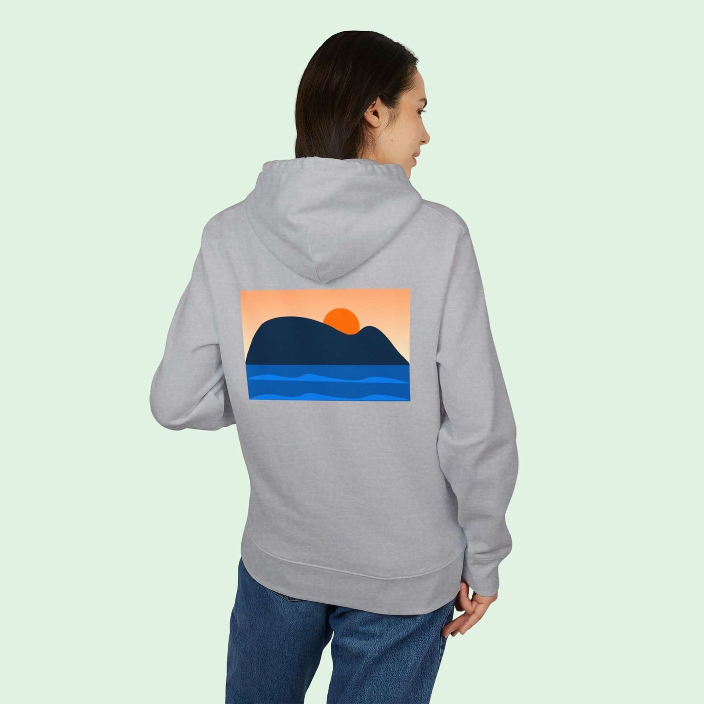 organic cotton hoodie in heather grey with mouse of getaria design back