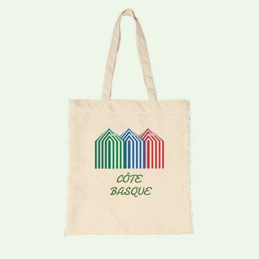 organic tote bag with beach cabins of the basque coast design by Aunti