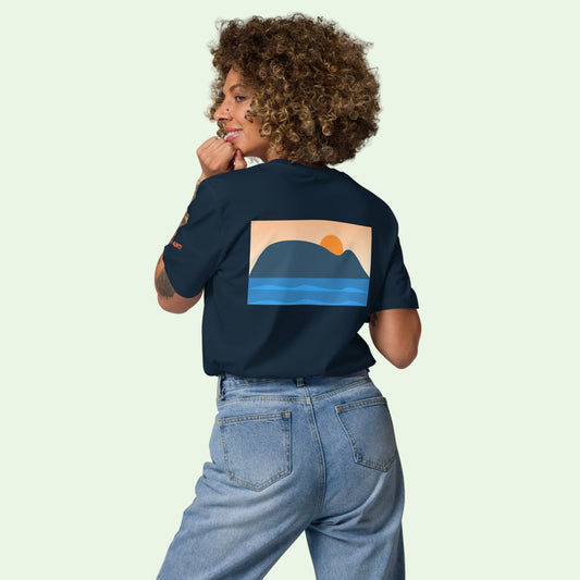 T-shirt Bio Unisex Raton de Getaria, coton biologique, design minimaliste, mode éthique, couleur bleu marine.