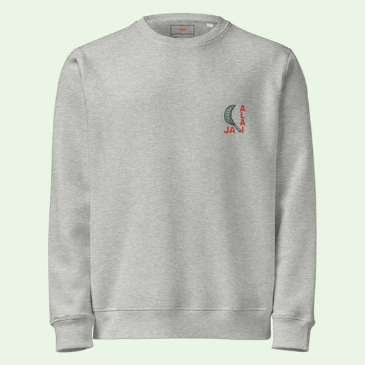 light grey unisex organic sweatshirt with jai alai detail on left chest