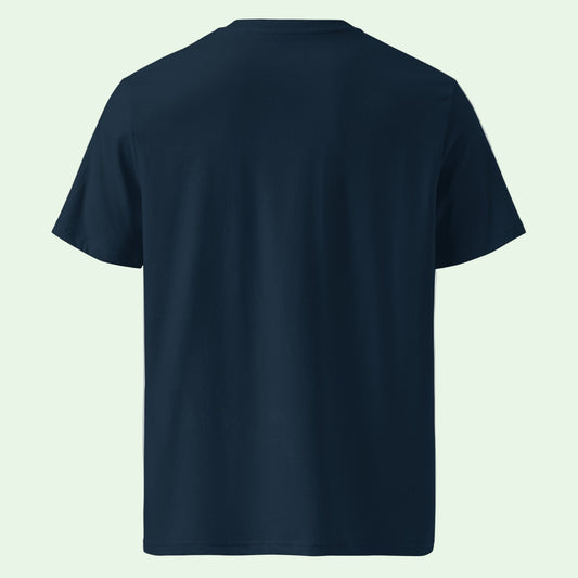 unisex organic ribbed neck t-shirt in french navy back