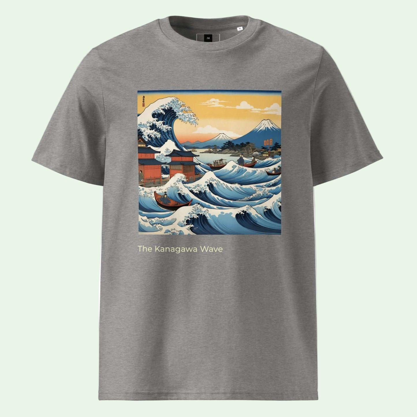 unisex organic ribbed neck t-shirt- heather japanese great wave Hokusai inspired front design Aunti