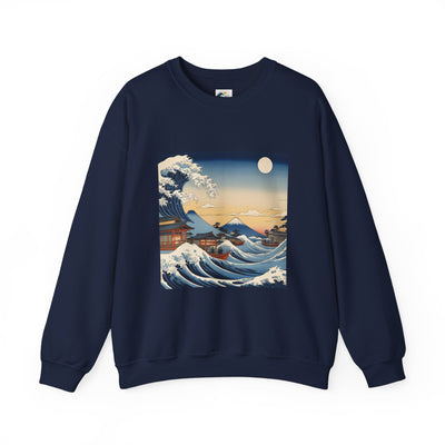 sudadera sin capucha en color azul marino con diseño de la gran ola japonesa