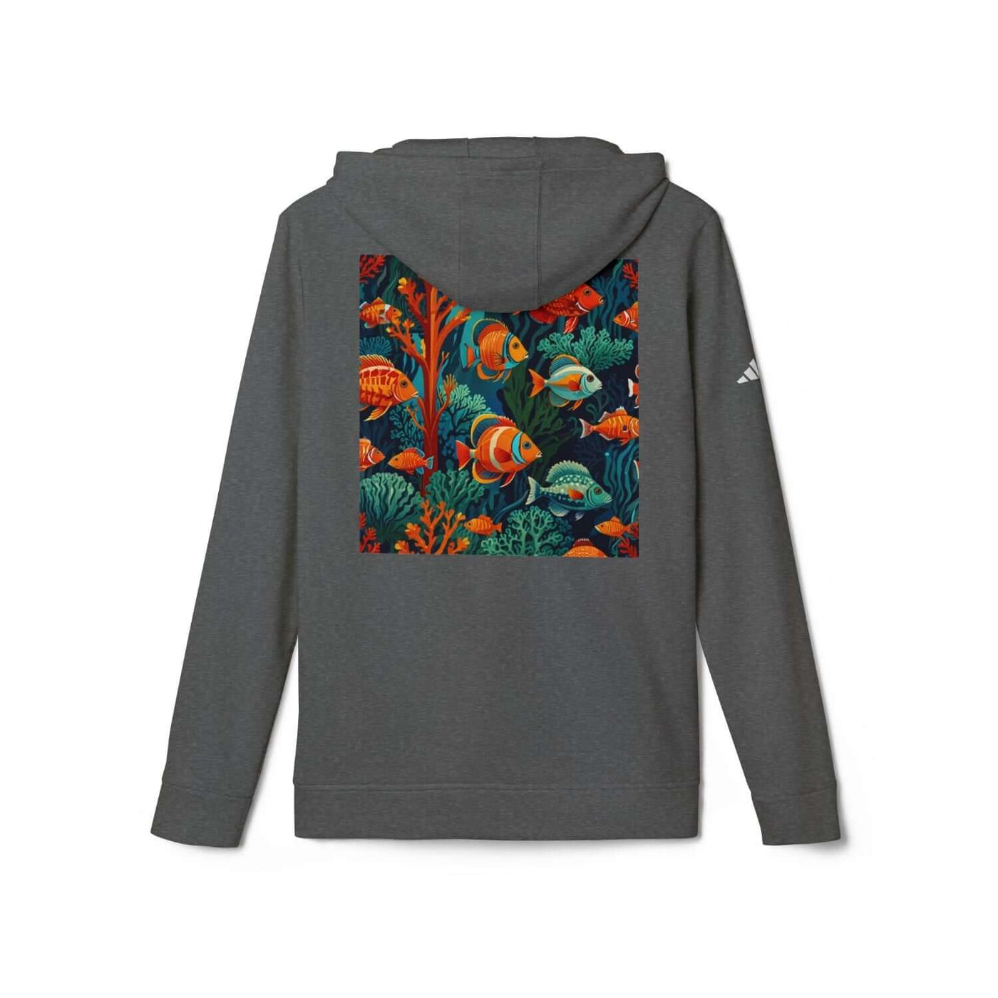 adidas fleece grey  hoodie  customized with coral  and tropical fish design