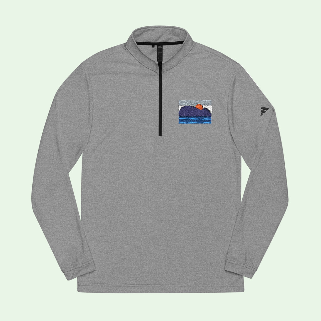 adidas grey heather quarter zip sweater raton de getaria embrodery on left chest by Aunti