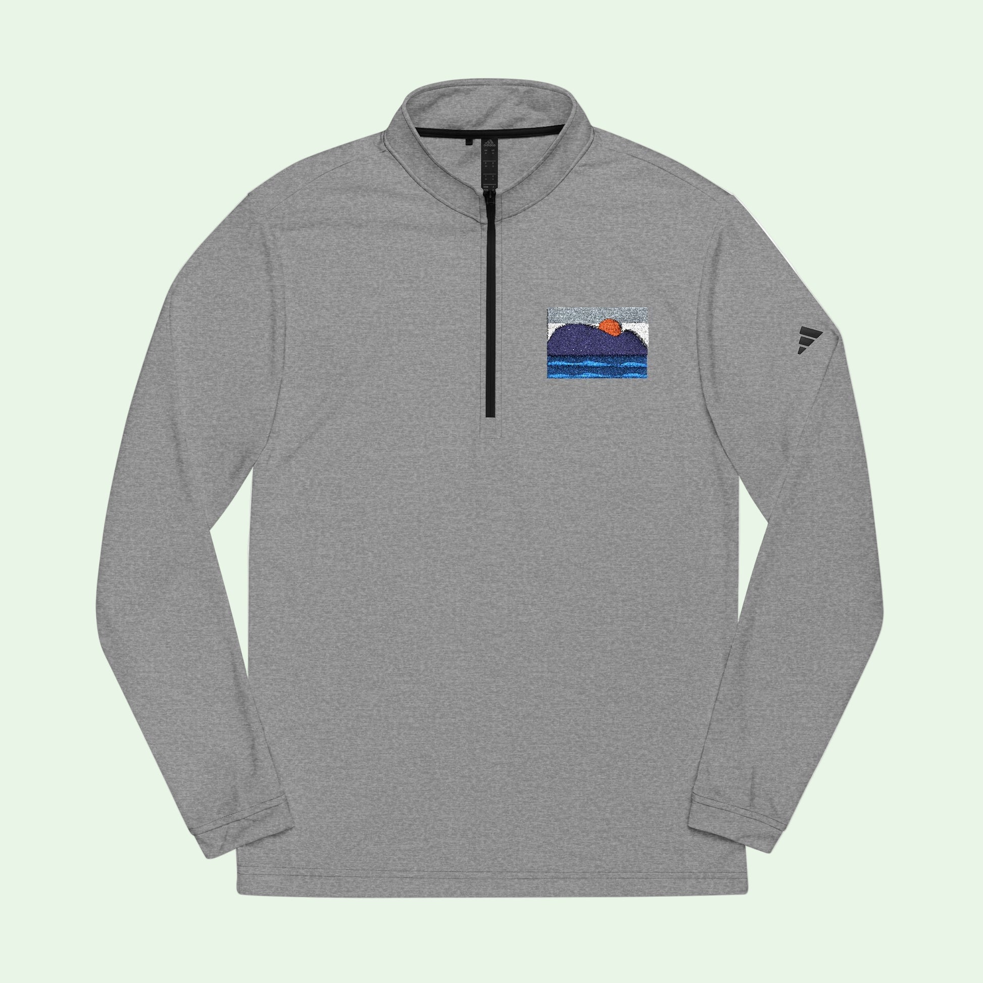 adidas grey heather quarter zip sweater raton de getaria embrodery on left chest by Aunti