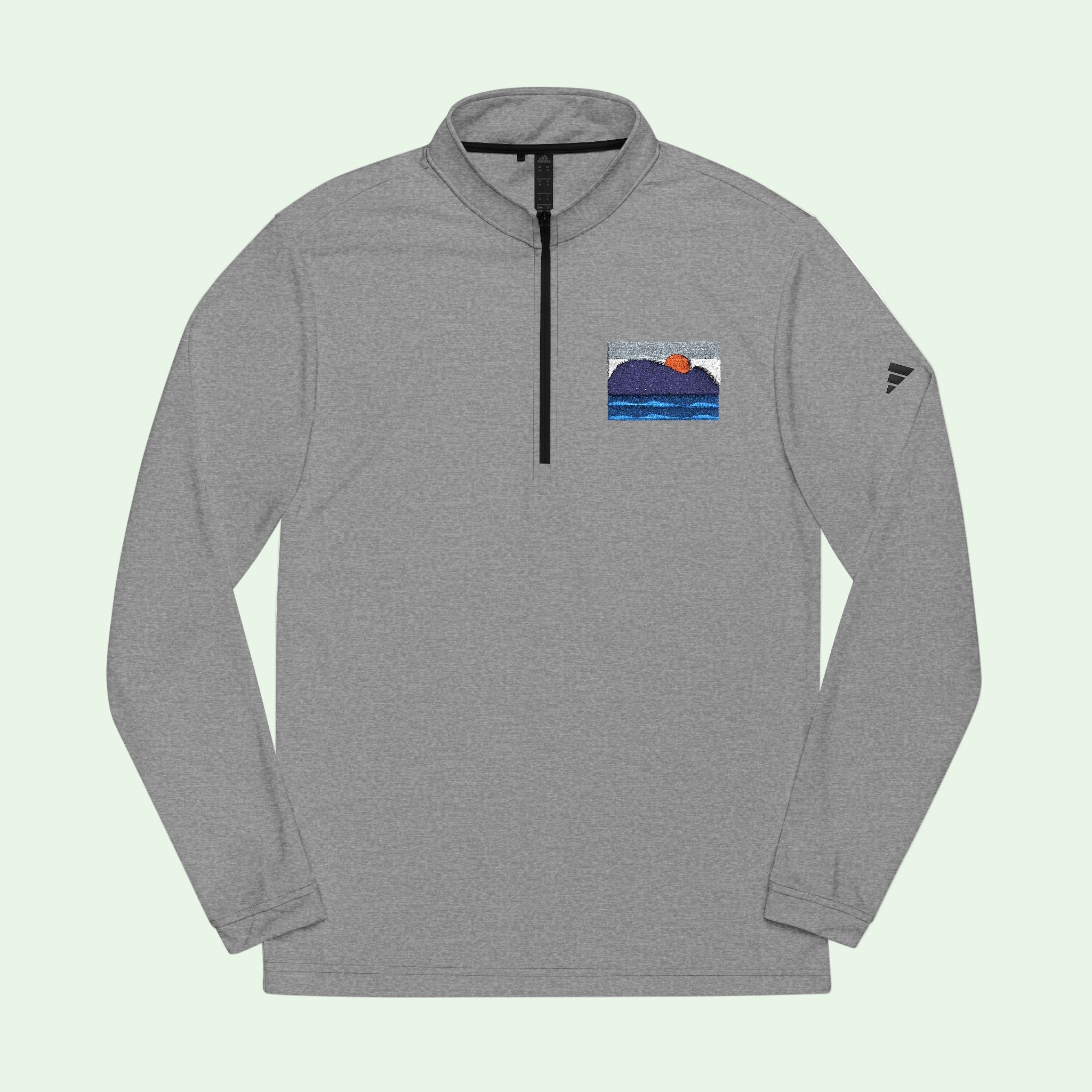 adidas grey heather quarter zip sweater raton de getaria embrodery on left chest by Aunti