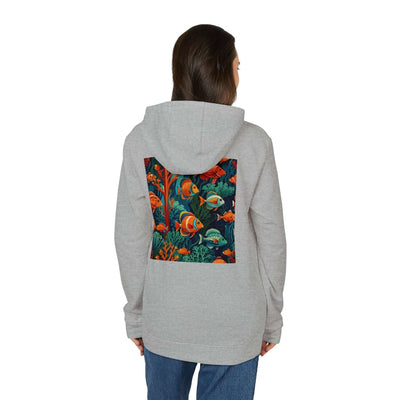 A girl wearing a graphic back design  Adidas hoodie customized by Vexora