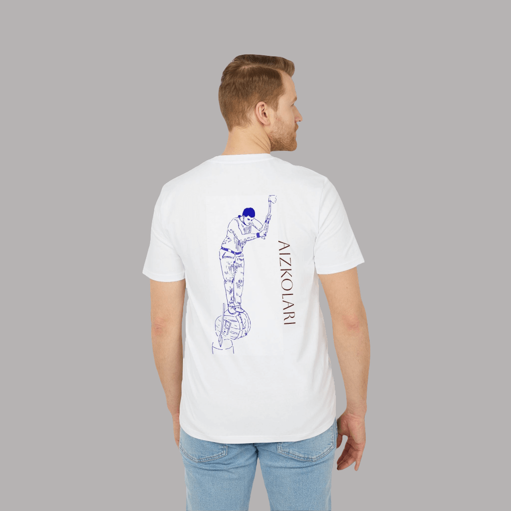 white organic tee with Aizkolari back design