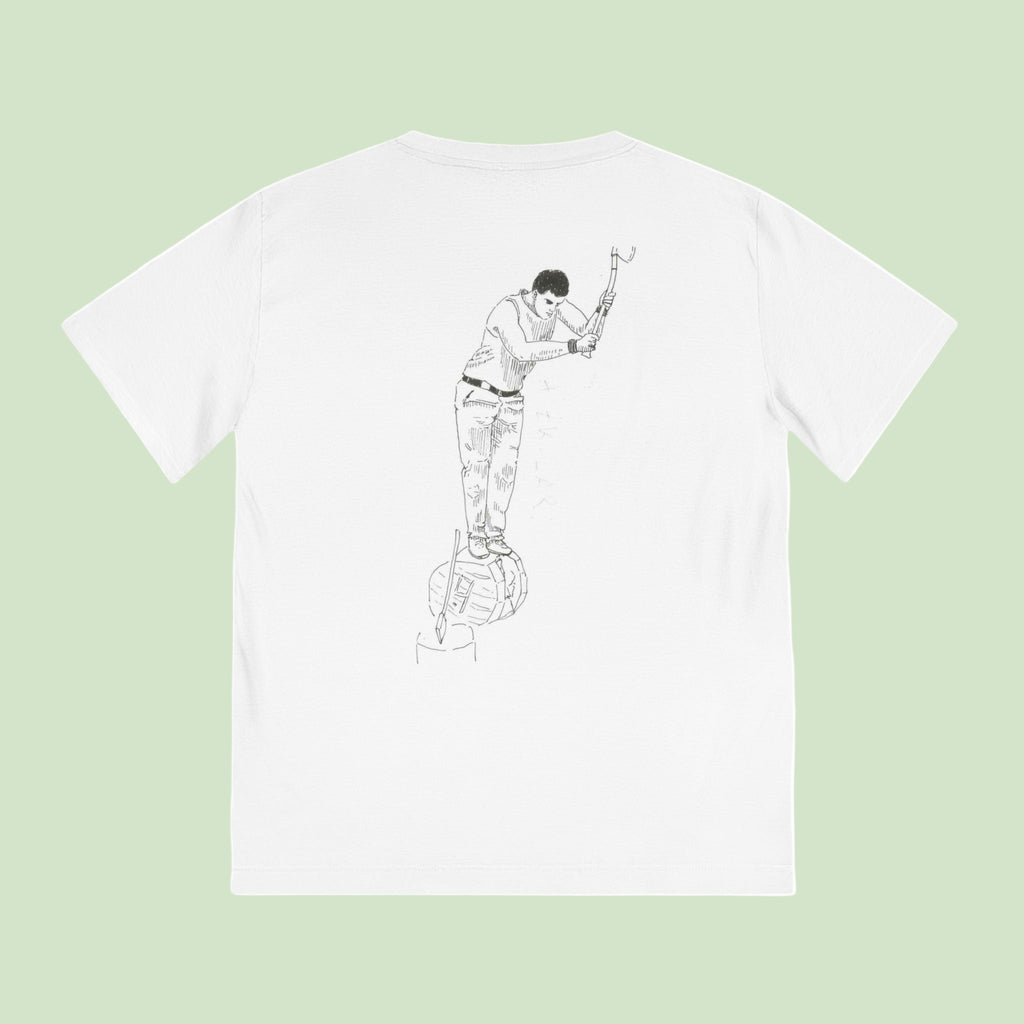 white organic tee with aizkolari back design in black by Aunti