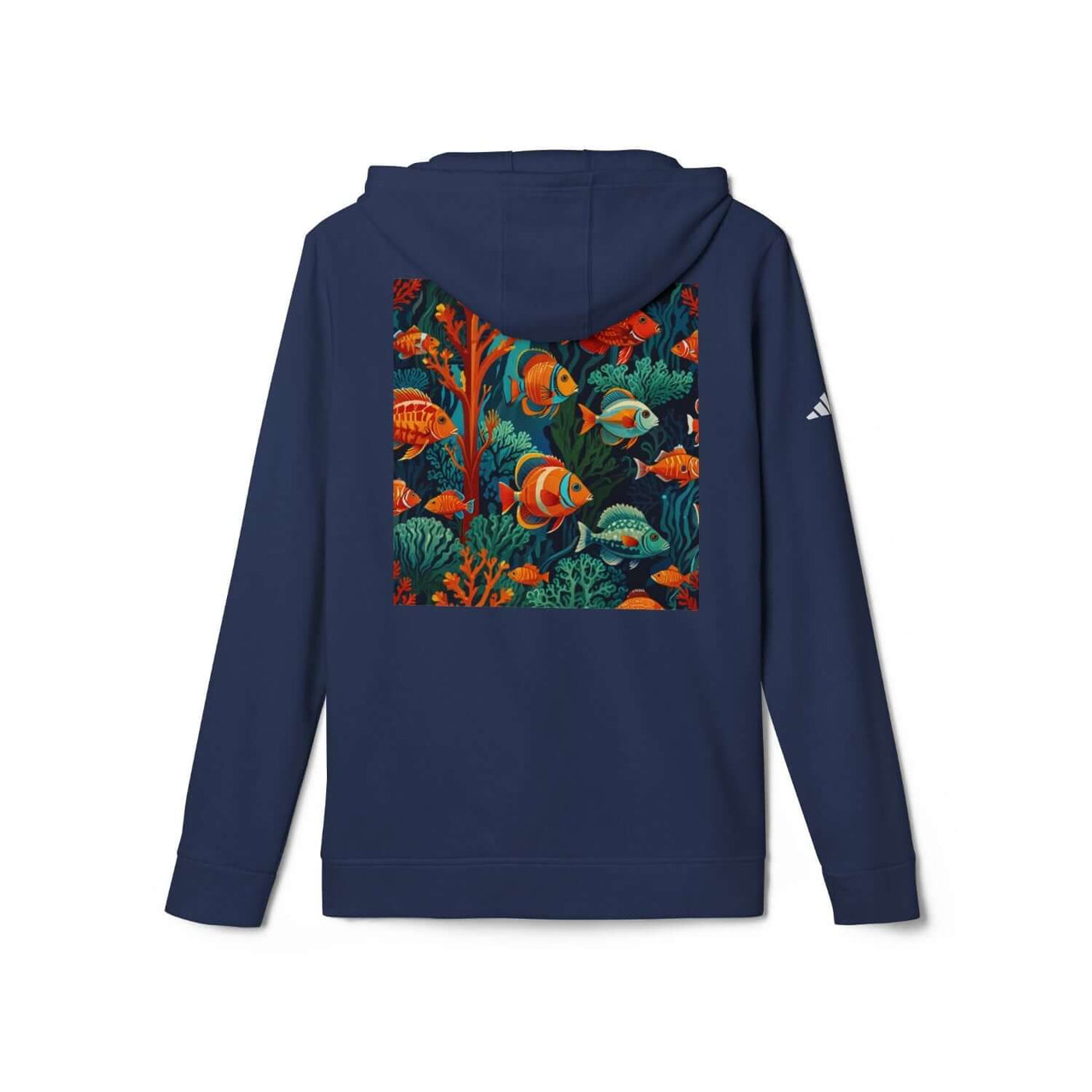 Blue Adidas Hoodie customized with corals and tropical fish