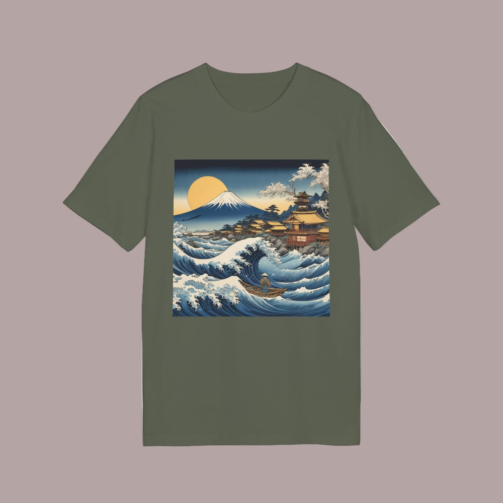 camiseta organica verde diseño delantero de la gran ola japonesa by Aunti