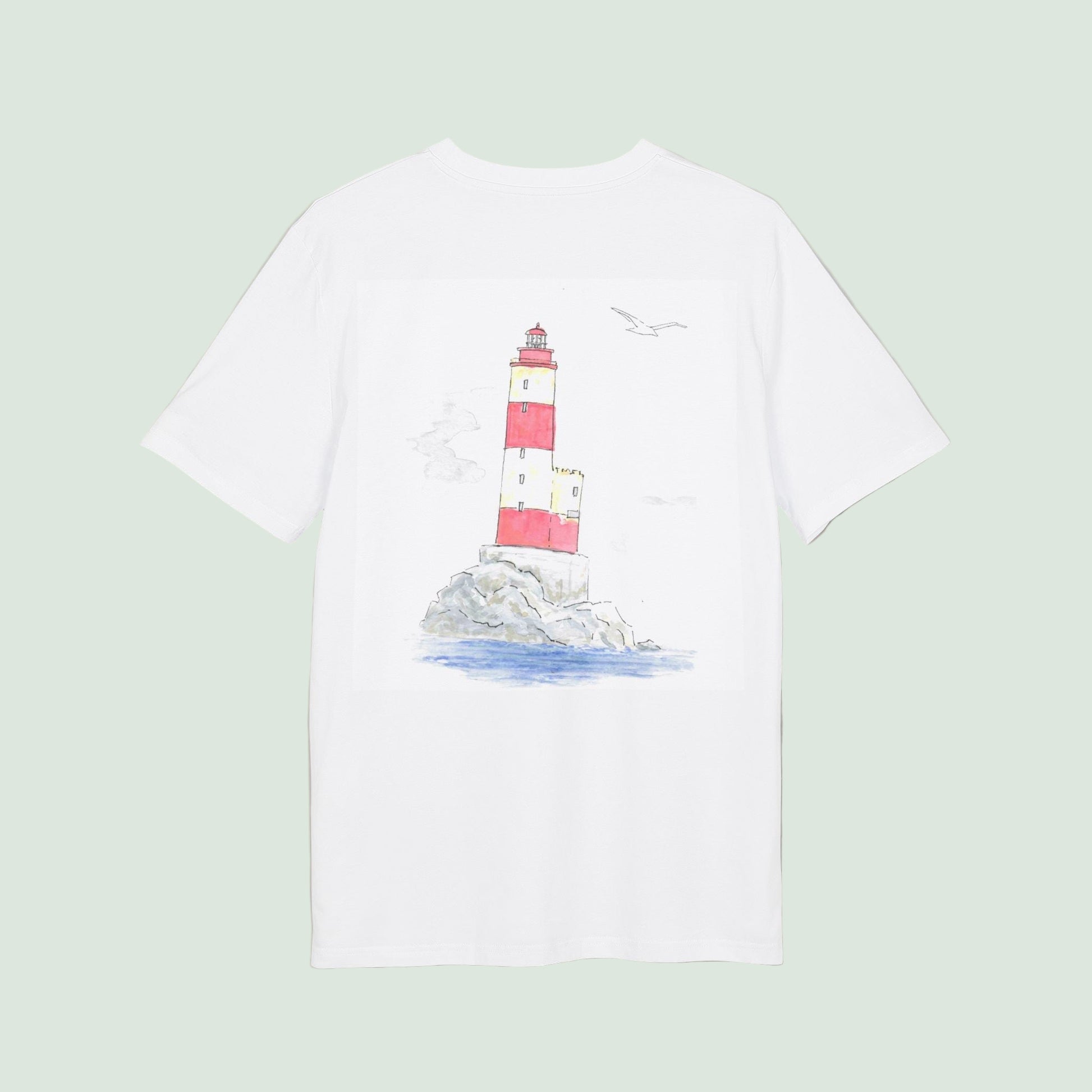 camiseta eco con diseño trasero de faro de la costa vasca by AUNTI