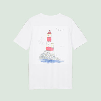 camiseta eco con diseño trasero de faro de la costa vasca by AUNTI