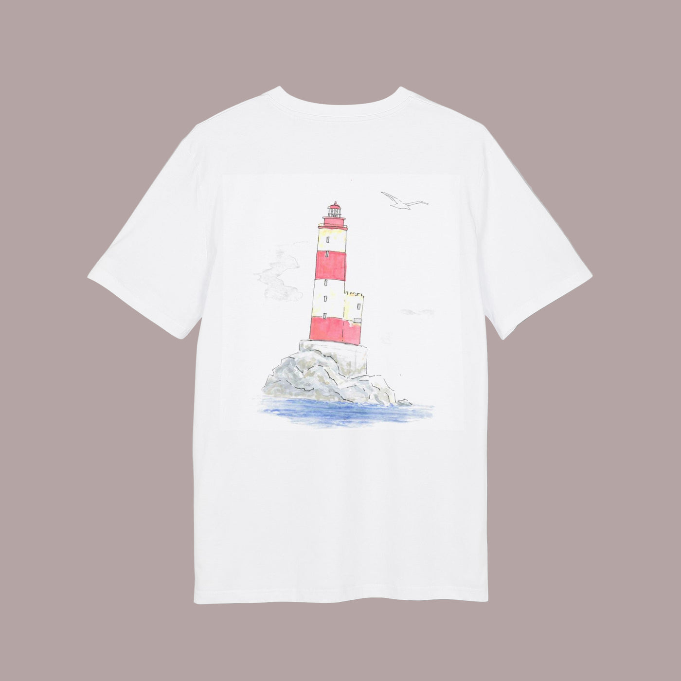 camiseta eco con diseño trasero de faro de la costa vasca by AUNTI