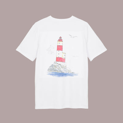 camiseta eco con diseño trasero de faro de la costa vasca by AUNTI