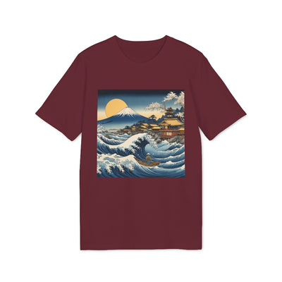 camiseta organica granate con diseño de la gran ola japonesa by aunti
