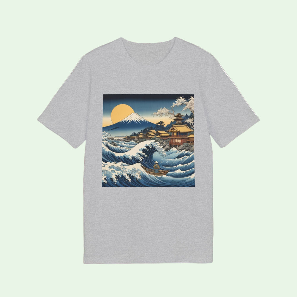 camiseta sostenible ecológica con diseño de la gran ola japonesa de hokusai by aunti