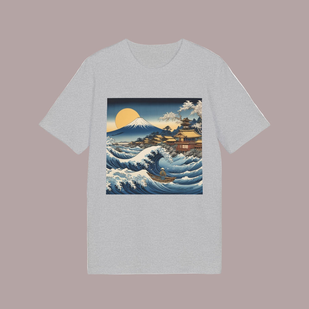 camiseta sostenible ecológica con diseño de la gran ola japonesa de hokusai by aunti