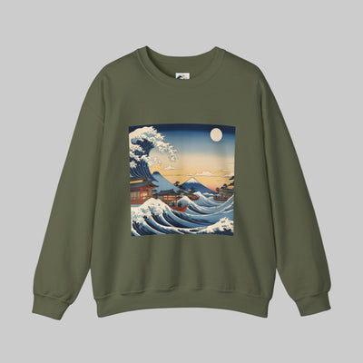 great wave khaki crewneck sweatshirt front design by aunti