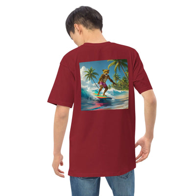 Back view of unisex hoodie featuring surfing tiger design
