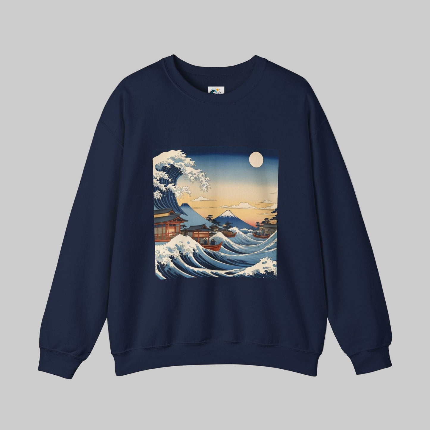 navy crewneck sweatshirt hokusai inspired by AUNTI