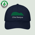 organic baseball cap in navy with Green Mouse of Getaria embroidered by Aunti