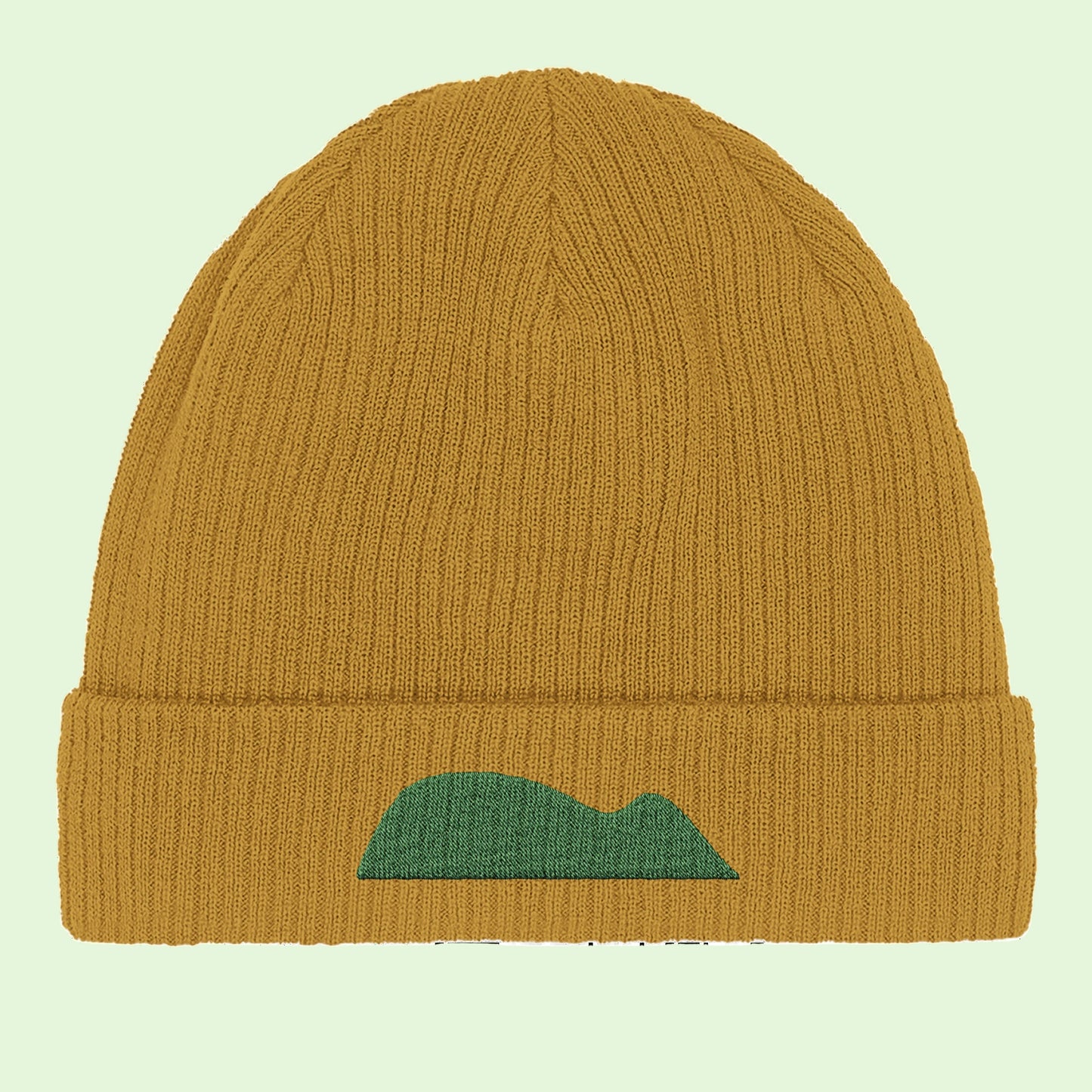 organic-cotton-mustard-beanie-with-mouse-of-getaria-embrodery-in-green-by-aunti