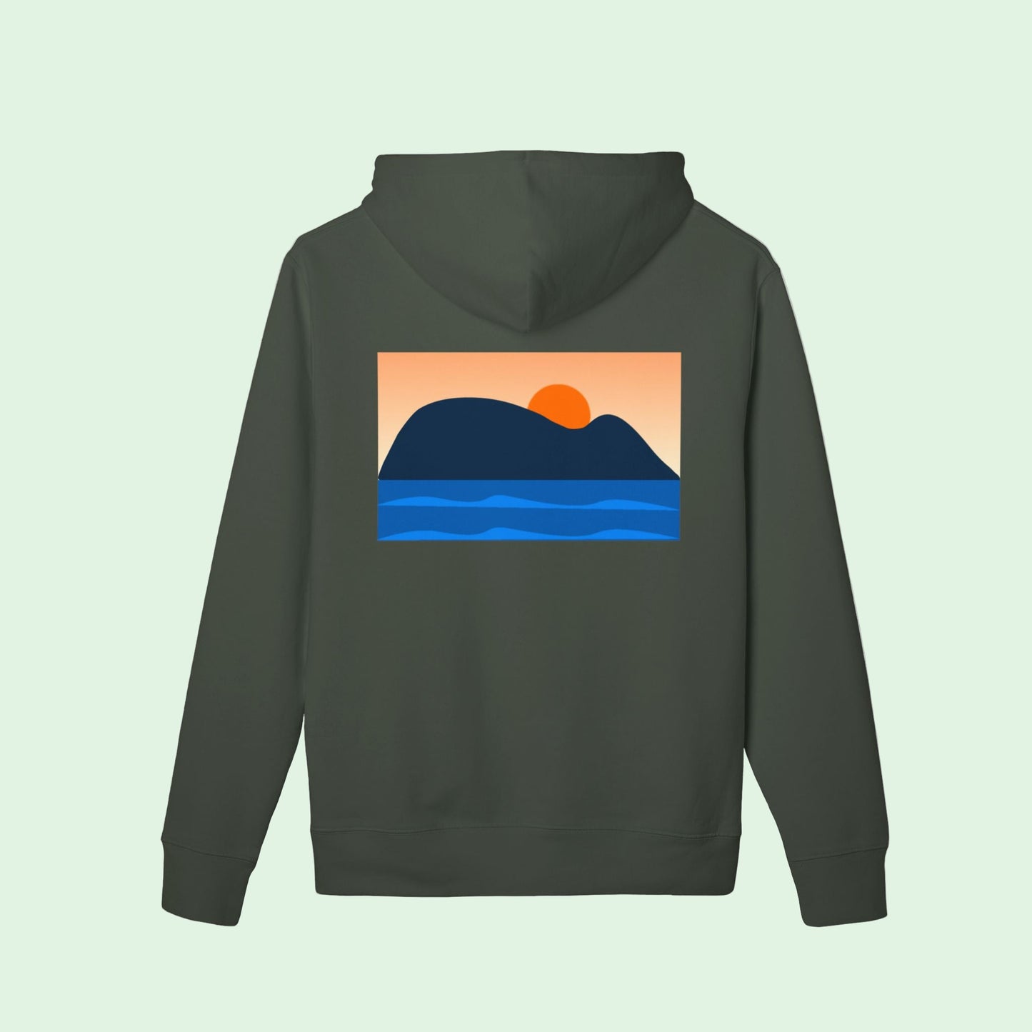 organic cotton hoodie gots certified in khaki with raton of getaria  design back by Aunti