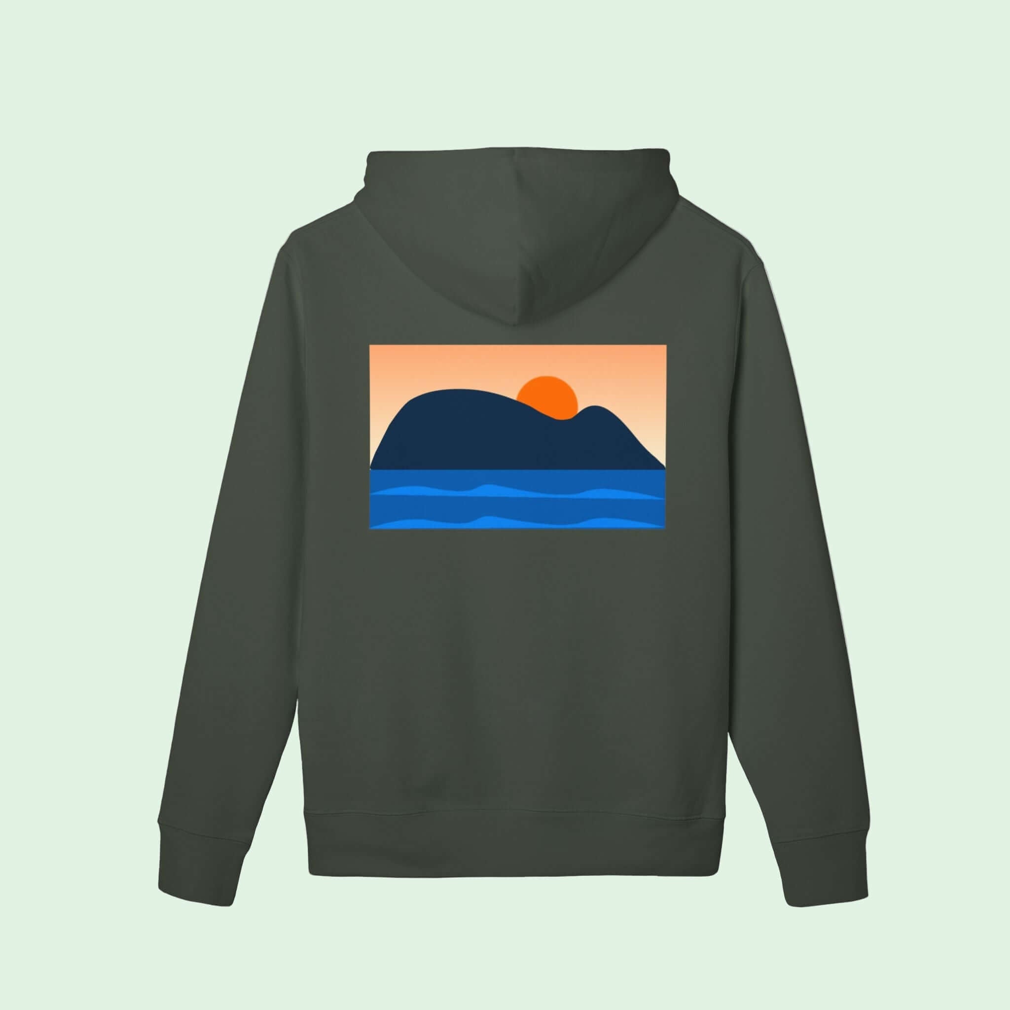 organic cotton hoodie gots certified in khaki with raton of getaria  design back by Aunti