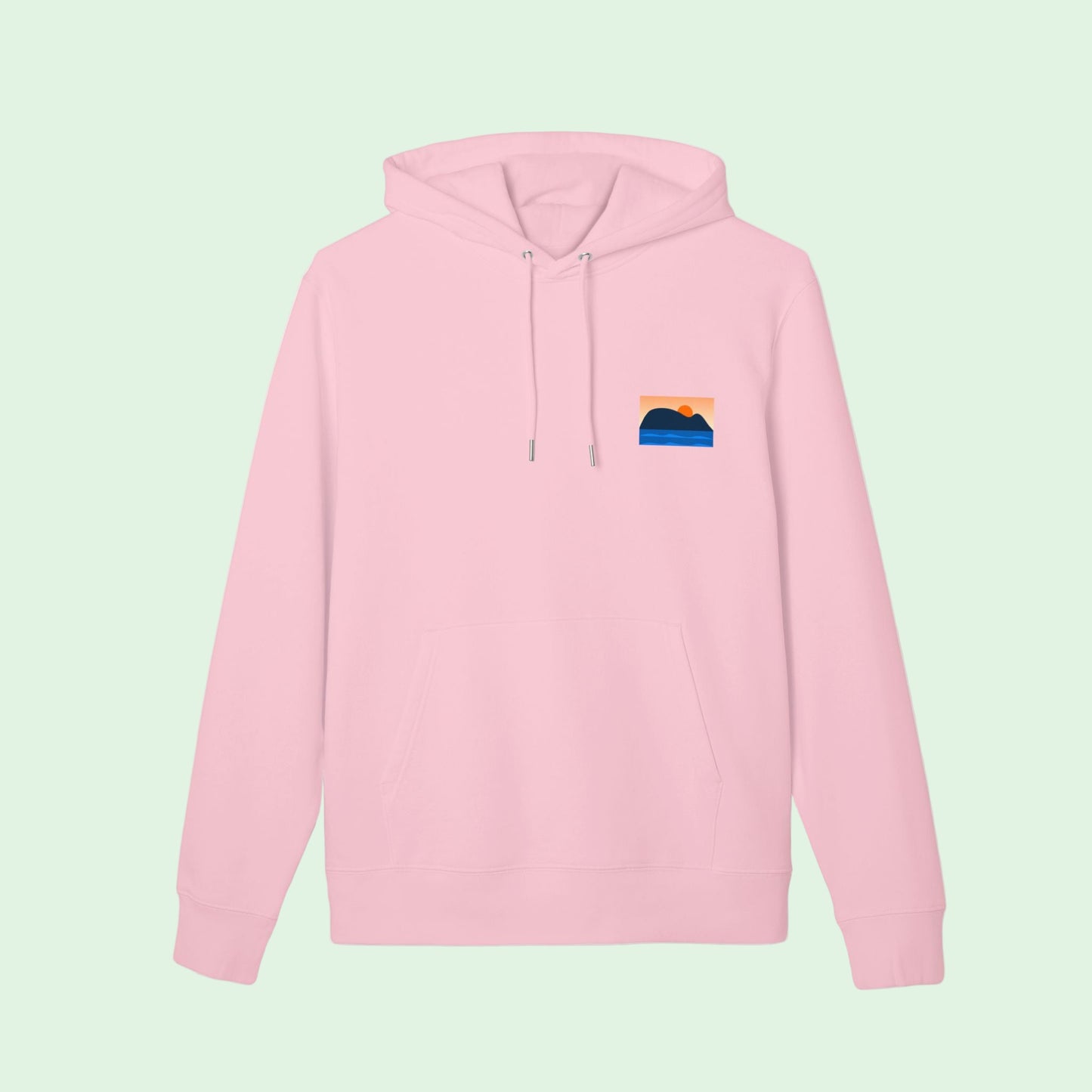 organic cotton hoodie in pink with getaria mouse small design on left chest by aunti