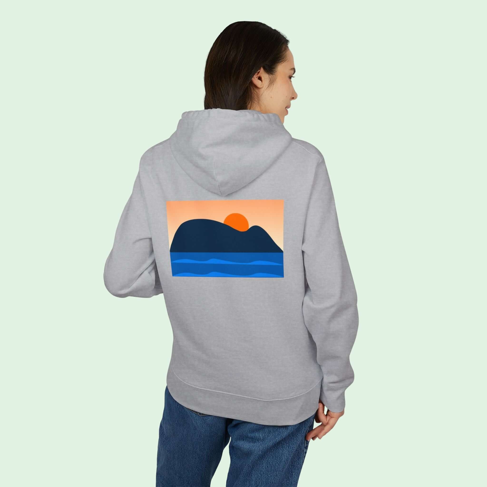 organic cotton hoodie in heather grey with mouse of getaria design back