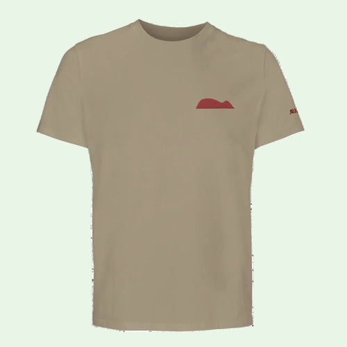 Camiseta de algodón orgánico en conversión con el Ratón de Getaria bordado en granate en el pecho