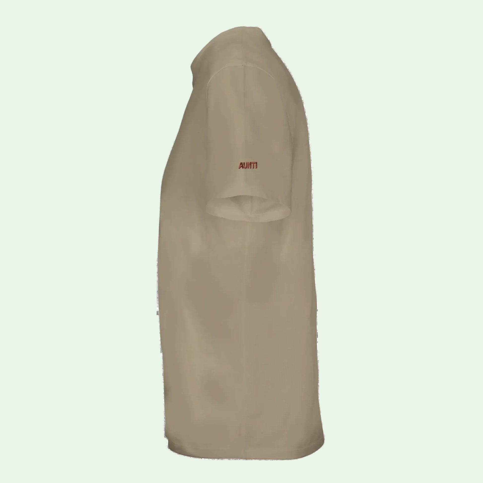 organic cotton in conversion tee left view with aunti embrodery on left sleeve