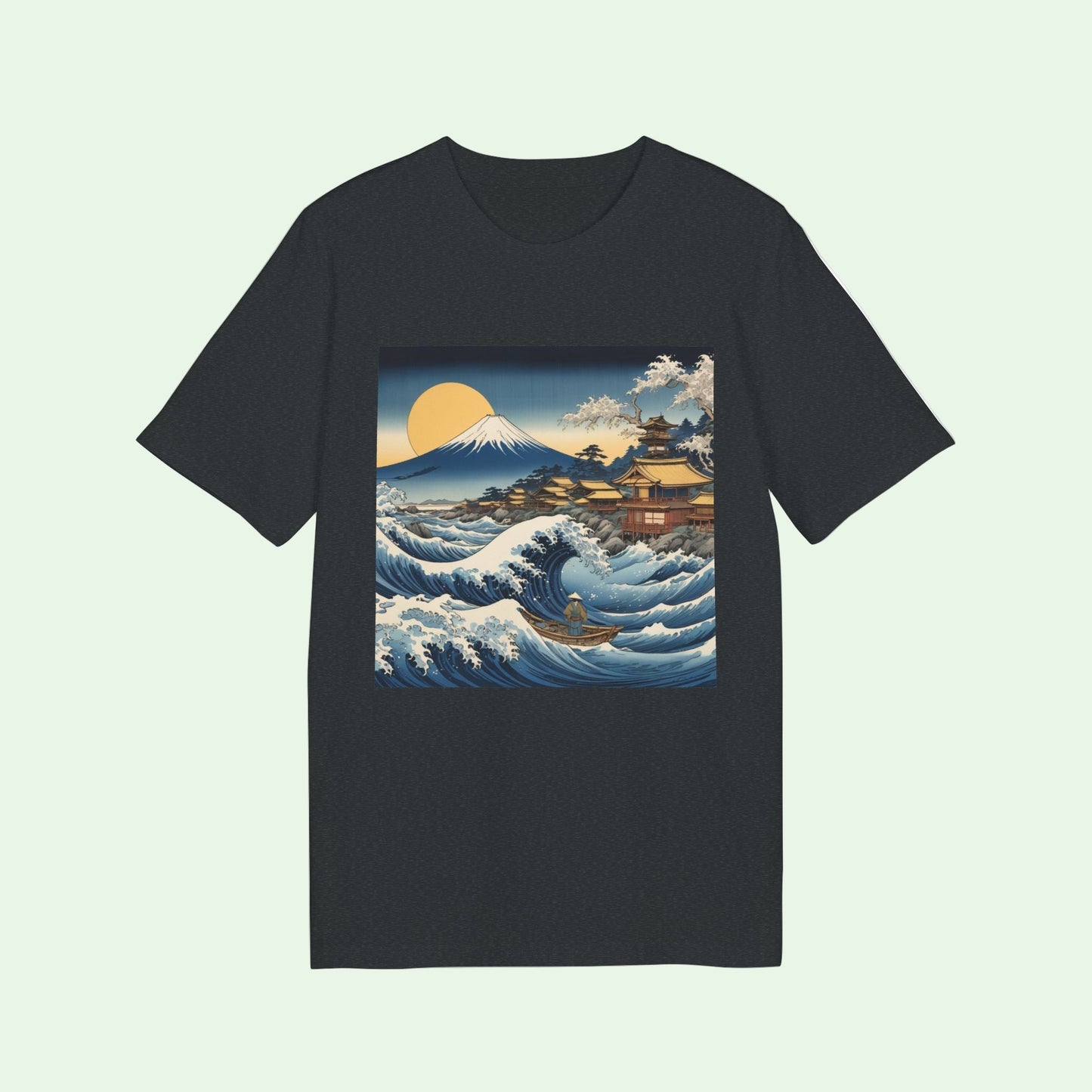 organic gots certified t-shirt with great wave of kanagawa, Hokusai inspired front design by Aunti