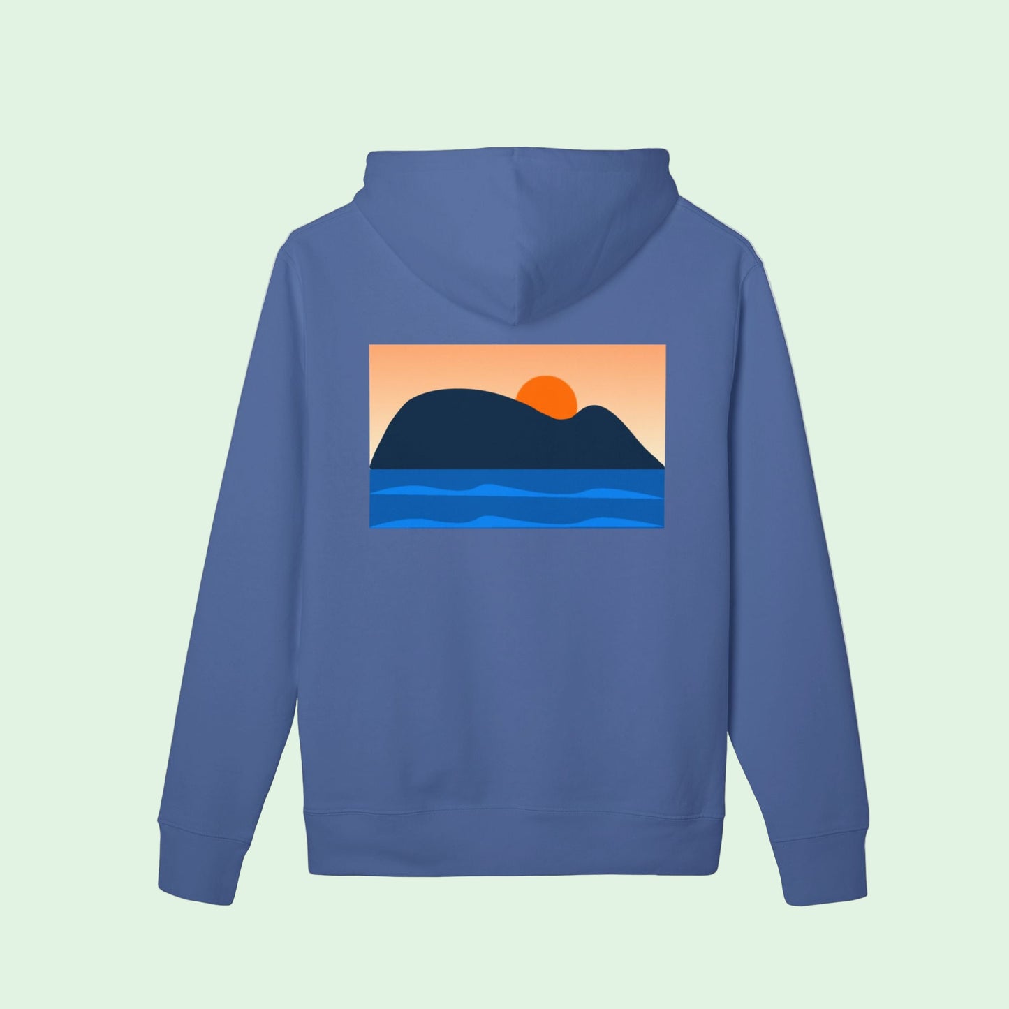 organic cotton hoodie gots certified in blue with mouse of getaria back design by Aunti