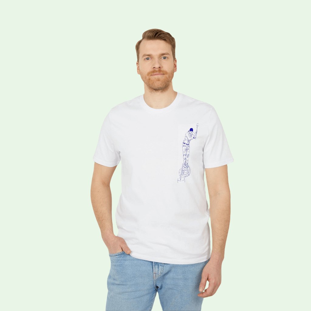 white organic tee shirt with aizkolari front design by AUNTI