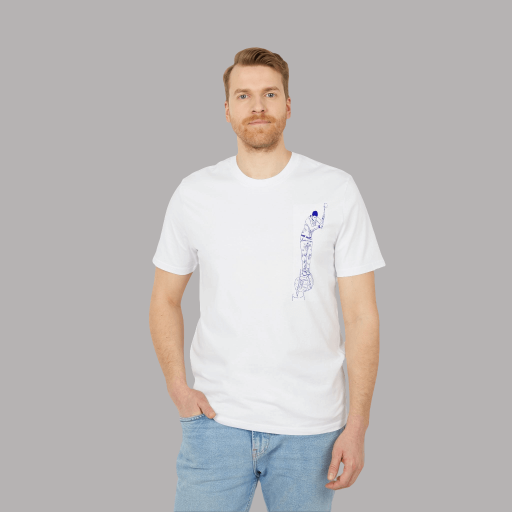 white organic tee shirt with aizkolari front design by AUNTI