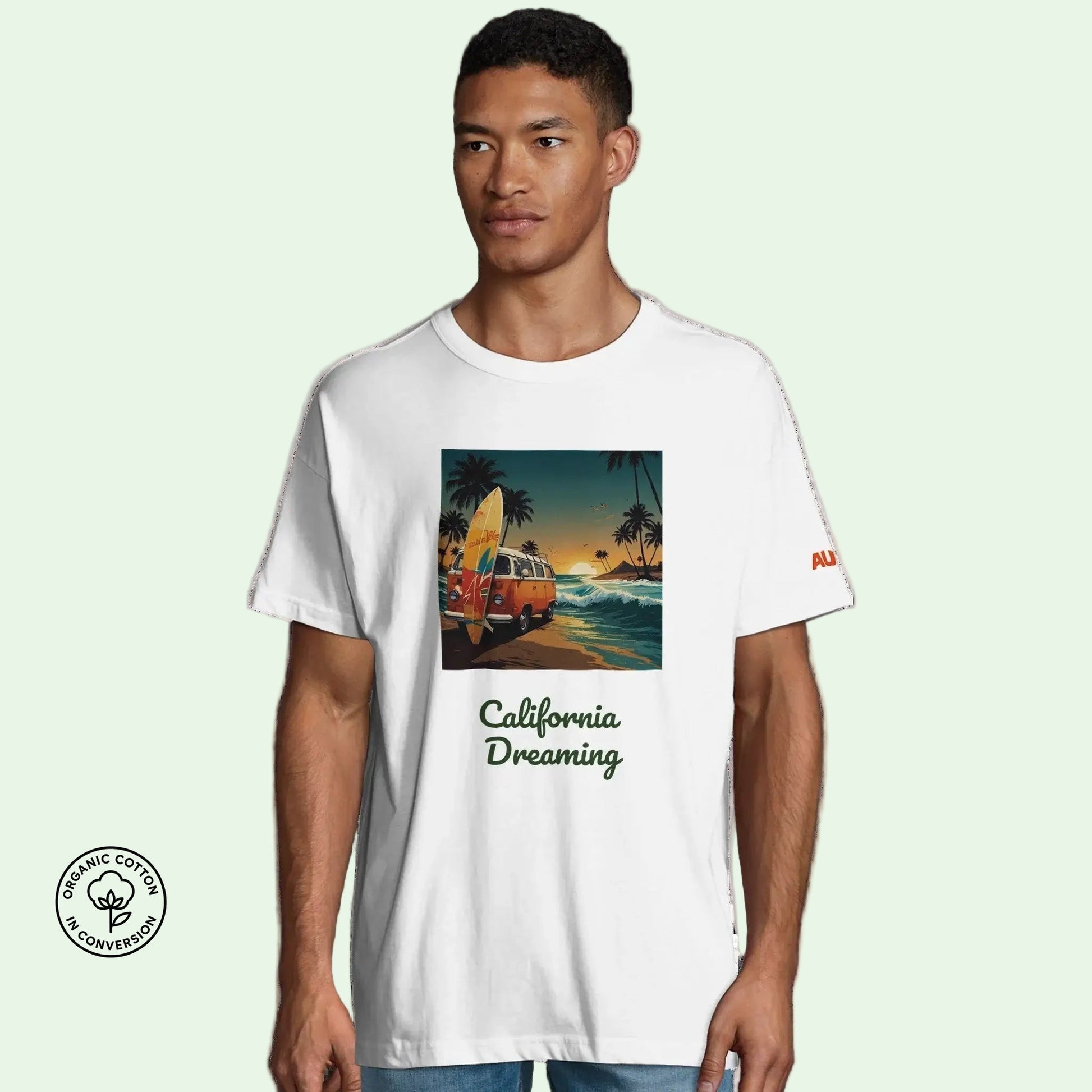 organic in conversion t-shirt with retro surf design on front by Aunti