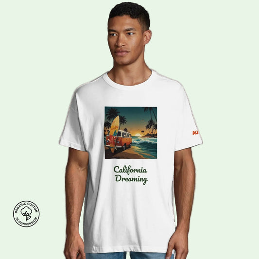 organic in conversion t-shirt with retro surf design on front by Aunti