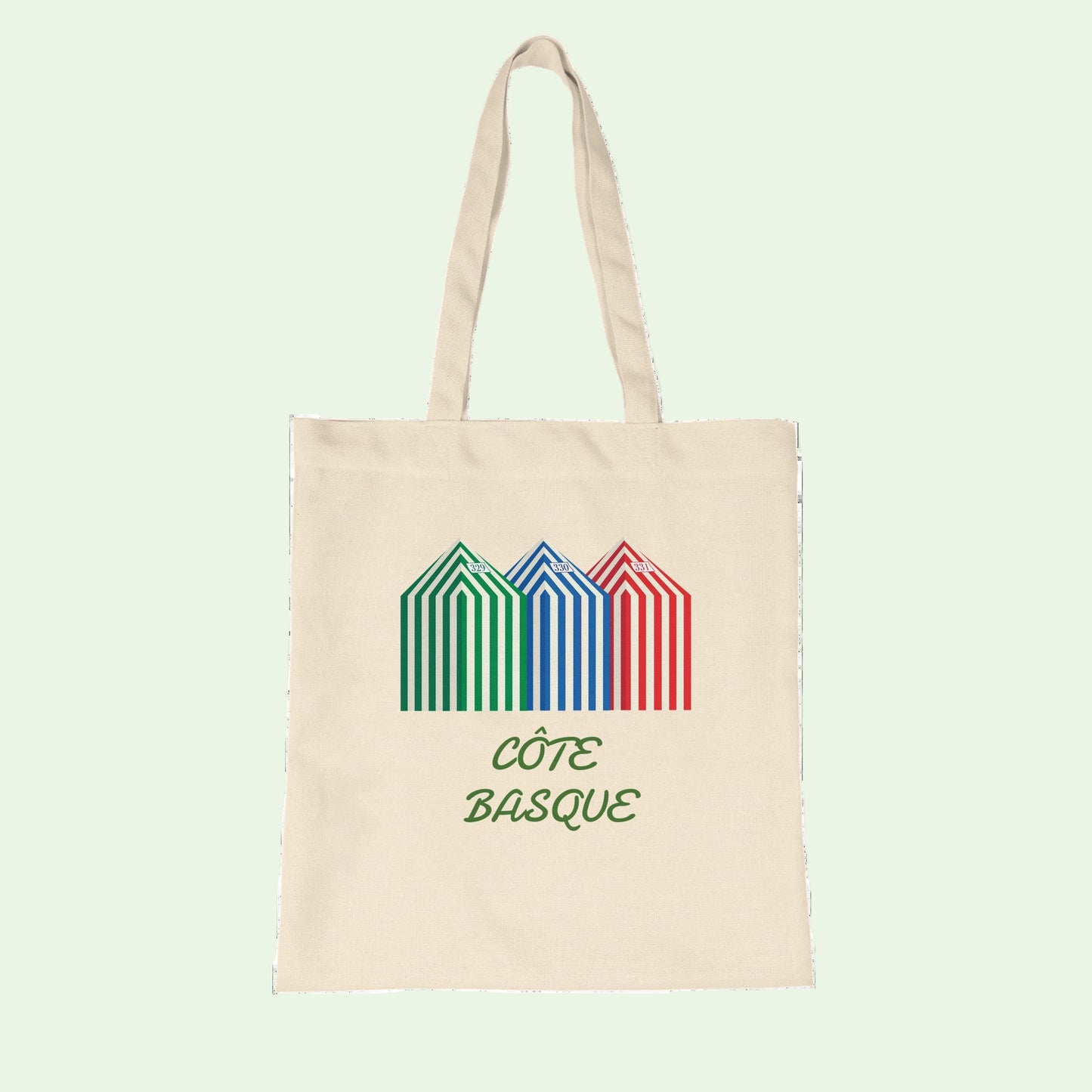 organic tote bag with beach cabins of the basque coast design by Aunti