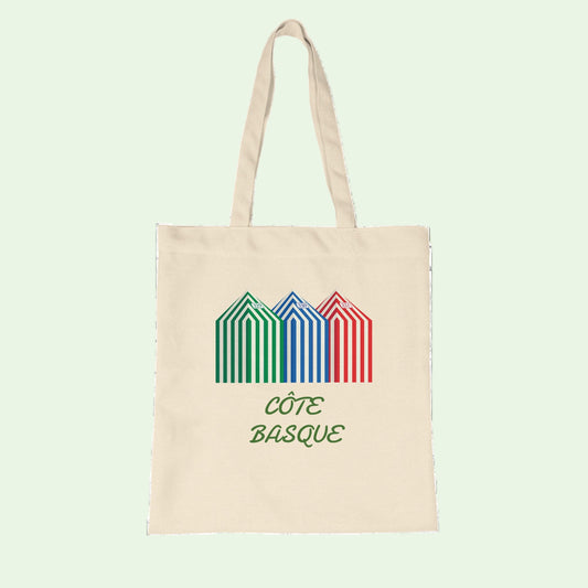 organic tote bag with beach cabins of the basque coast design by Aunti