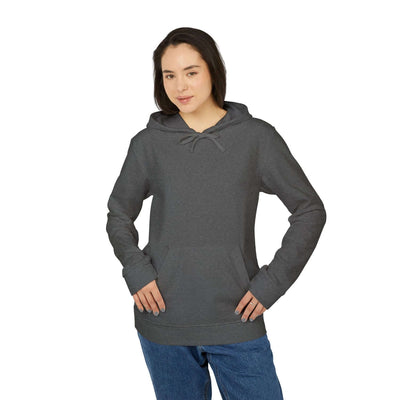 woman wearing grey fleece hoodie of premium brand customized by Vexora Apparel  front view