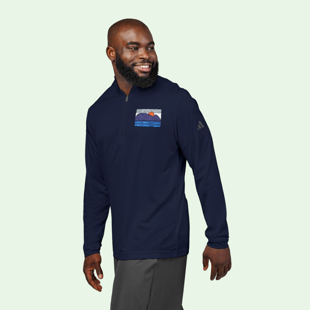Sudadera de hombre Adidas con cremallera 1/4 y bordado, vista frontal, por AUNTI