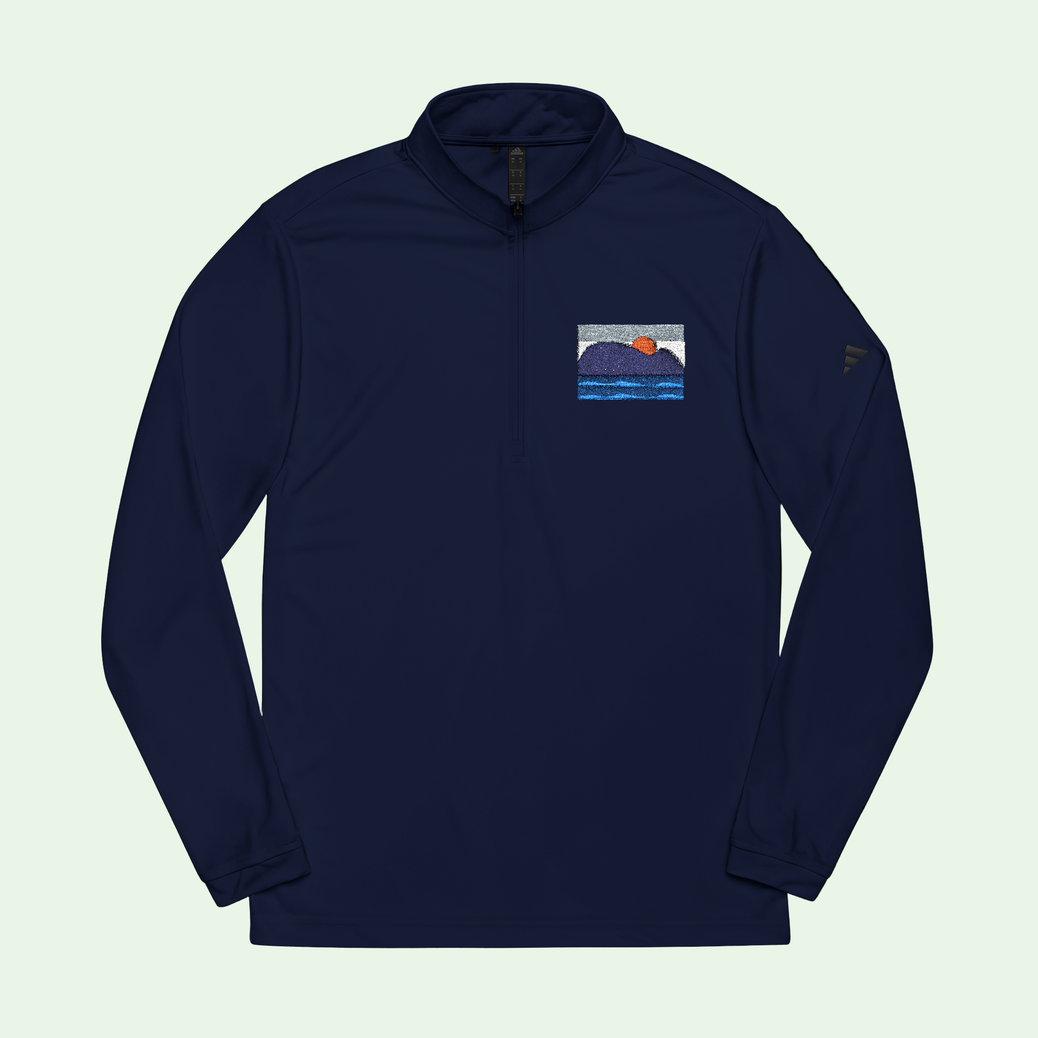 Front Navy quarter zip adidas sweater raton de getaria embrodery on left chest by Aunti