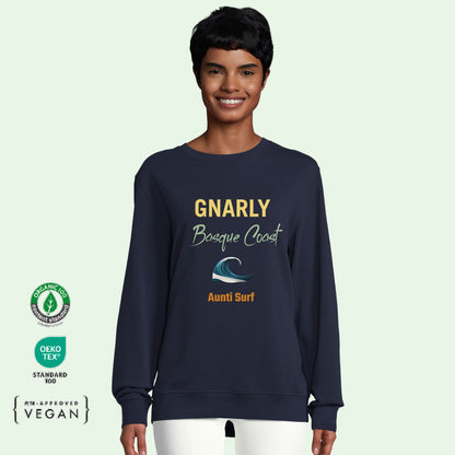 sudadera ecologica con texto en el frente Gnarly Basque Coast by Aunti Surf