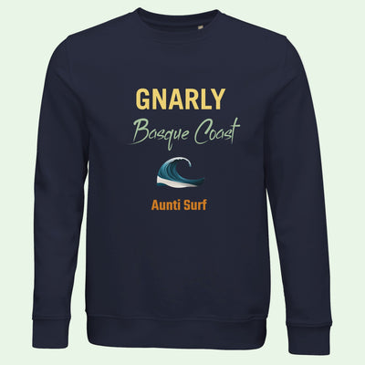 sudadera ecologíca unisex  azul marino  con diseño frontal de Aunti Surf